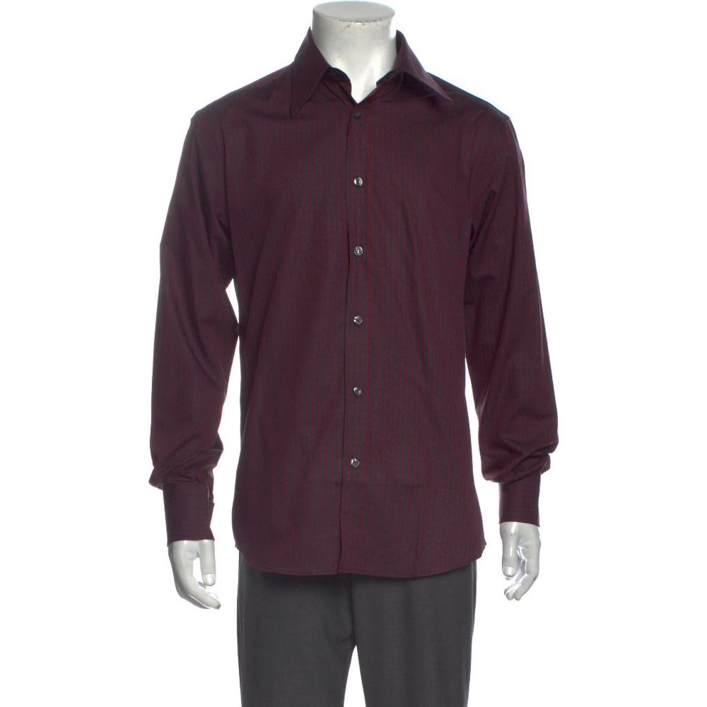 NEW Versace Collection Dress Shirt!  Black & Maroon Stripe With Subtle Pattern